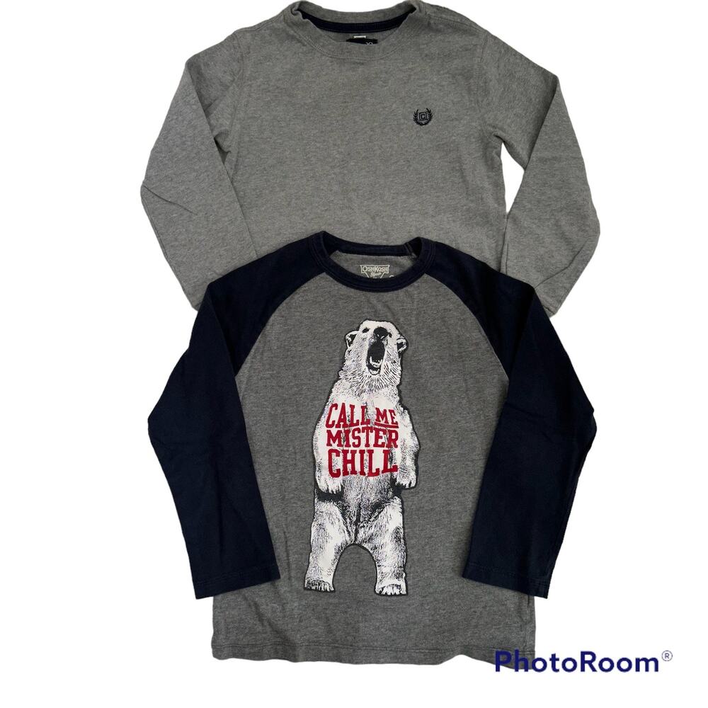 Bundle 2 Boys Long Sleeve Cotton T-Shirts Chaps Osh Kosh Size 6